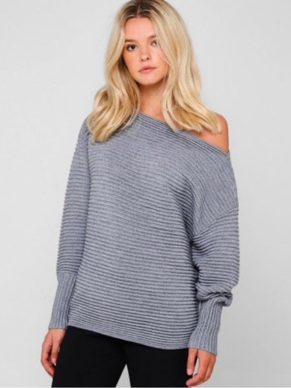 Victoria Beckham Ribbed Knit Sweater Wool Off Shoulder Pullover